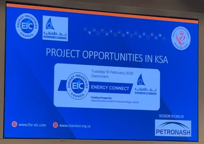 Presentation slide at the Energy Industries Council conference highlighting Saudi Arabia’s energy and industrial landscape